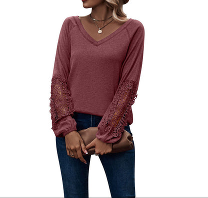 Fashion Loose V-Neck Lace Sweater