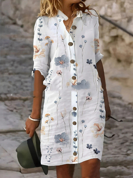 Fashion Printed Long-sleeved Shirt Dress