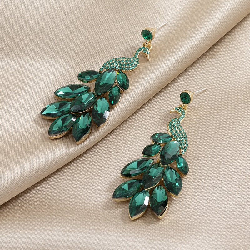 Fashion Retro Diamonds Crystal Peacock Earrings