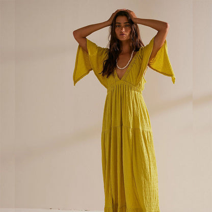 Fashion V-neck Loose Long Dress