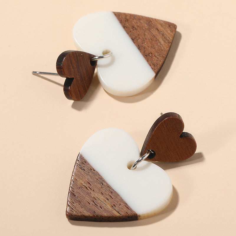 Fashion Exaggerated Geometry Heart-Shaped Wood Acrylic Earrings