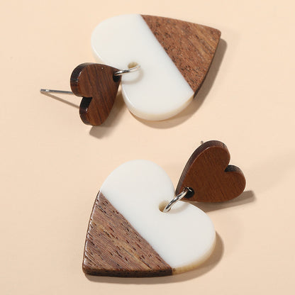 Fashion Exaggerated Geometry Heart-Shaped Wood Acrylic Earrings