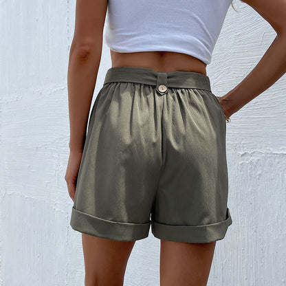 Fashion Casual Green Shorts With Belt