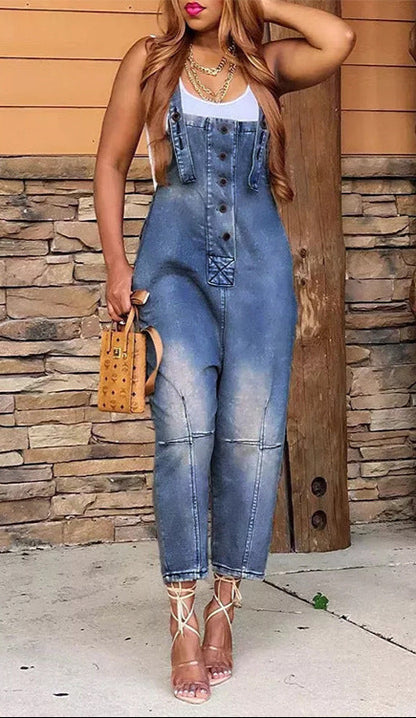 Fashion Casual Siamese Suspender Jeans