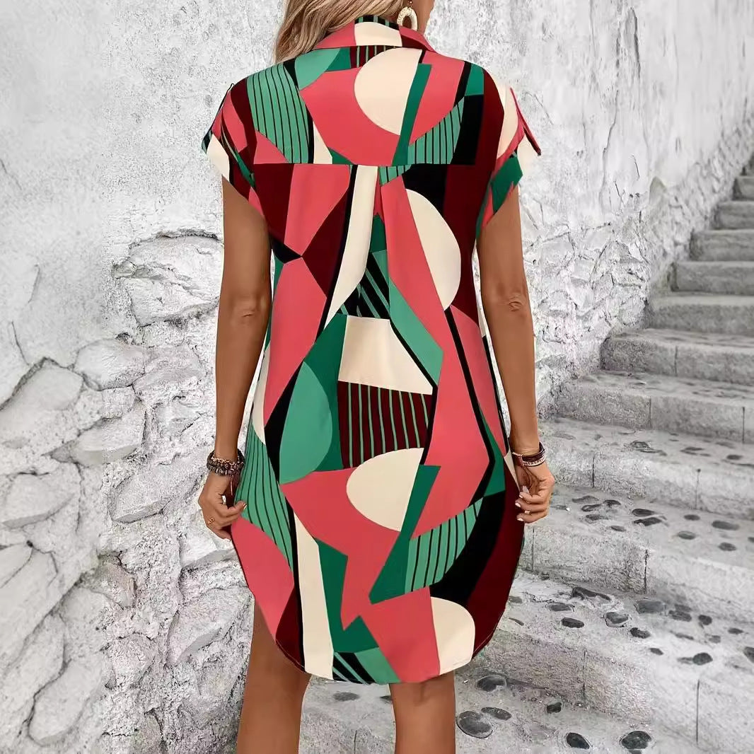 Fashion Geometric Printed Shirt Dress