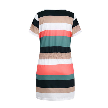 Fashion Striped Print Short-sleeved Dress