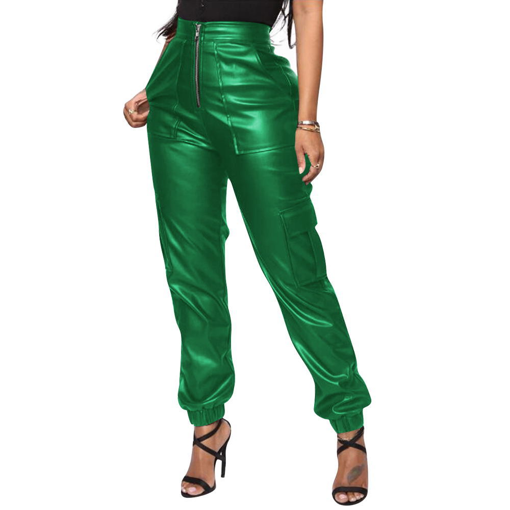 Fashion Workwear Ankle-tied PU Leather Pants