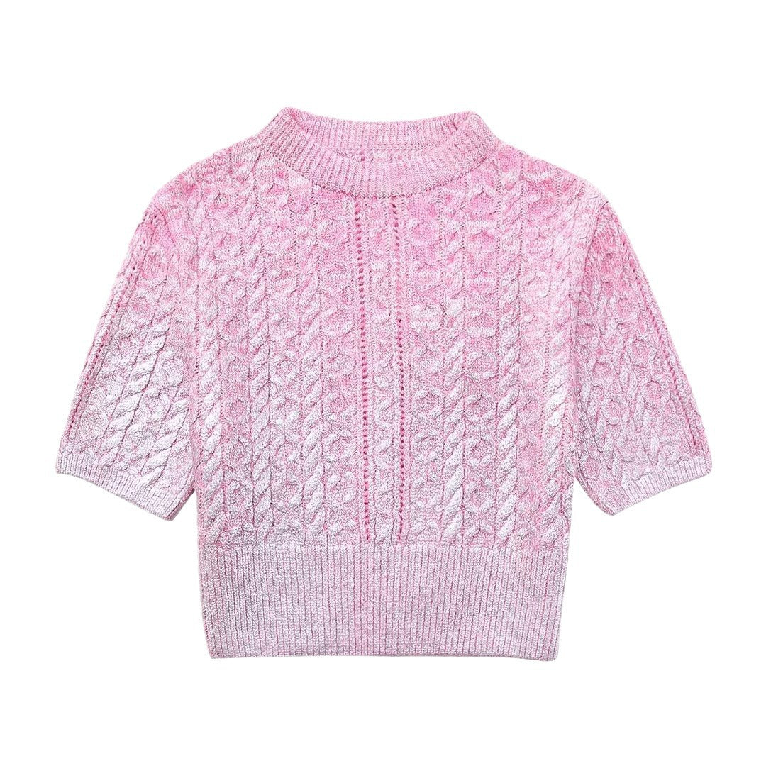 Fashion Metal Rib Twisted Pullover Sweater