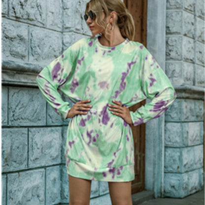 Fashion Long Sleeve Tie-dye Mini Dress