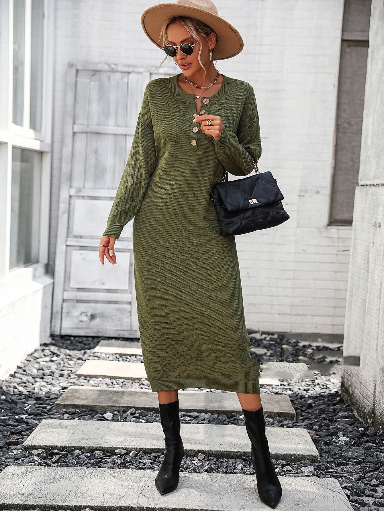 Fashion Button Knitwear Dress