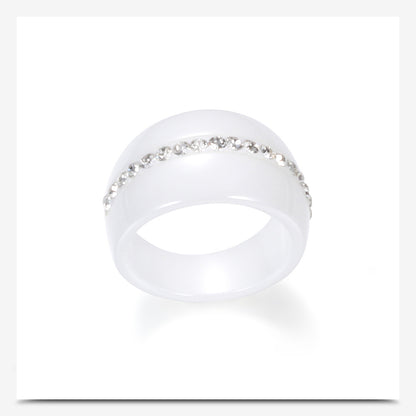 Fashion Single Row Diamond-Embedded Ceramic Ring