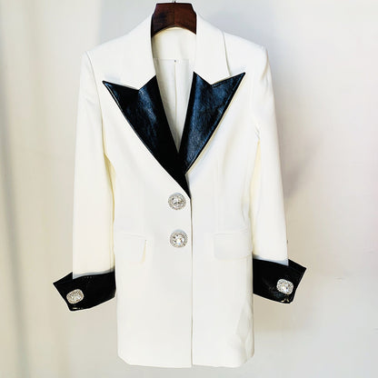 Fashion Contrast Leather Blazer Collar Diamond