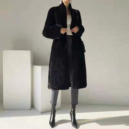 Fashion Mid-Length Stand Collar Plush Coat