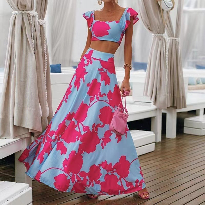 Fashion Flower Skirt Two Piece Set