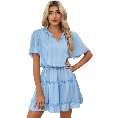 Fashion Ruffled V-neck Mini Dress