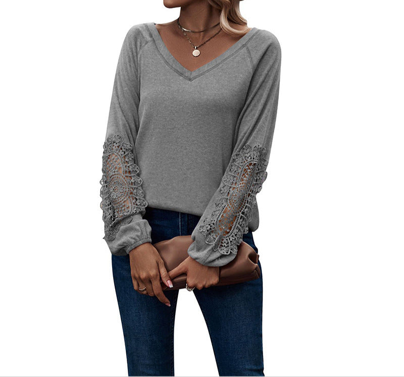 Fashion Loose V-Neck Lace Sweater