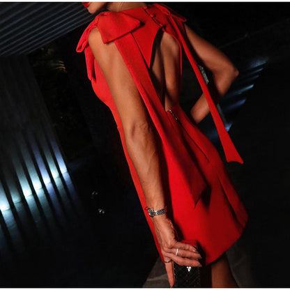 Fashion Elegant Bow Decorative Shoulder Strap Dress