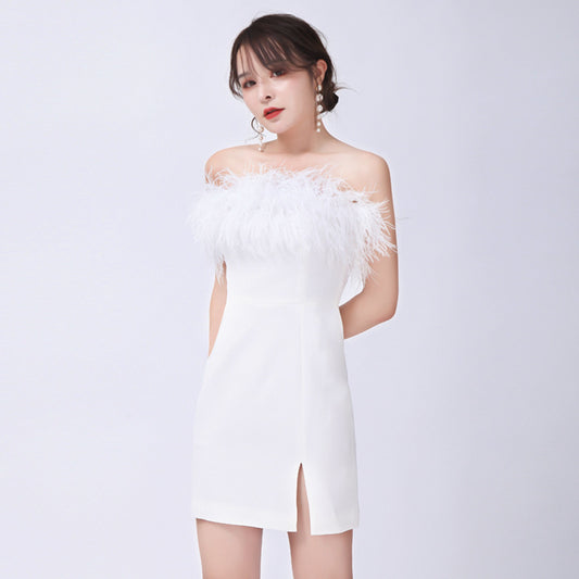 Fashion Chest Wrapped Feather Dress