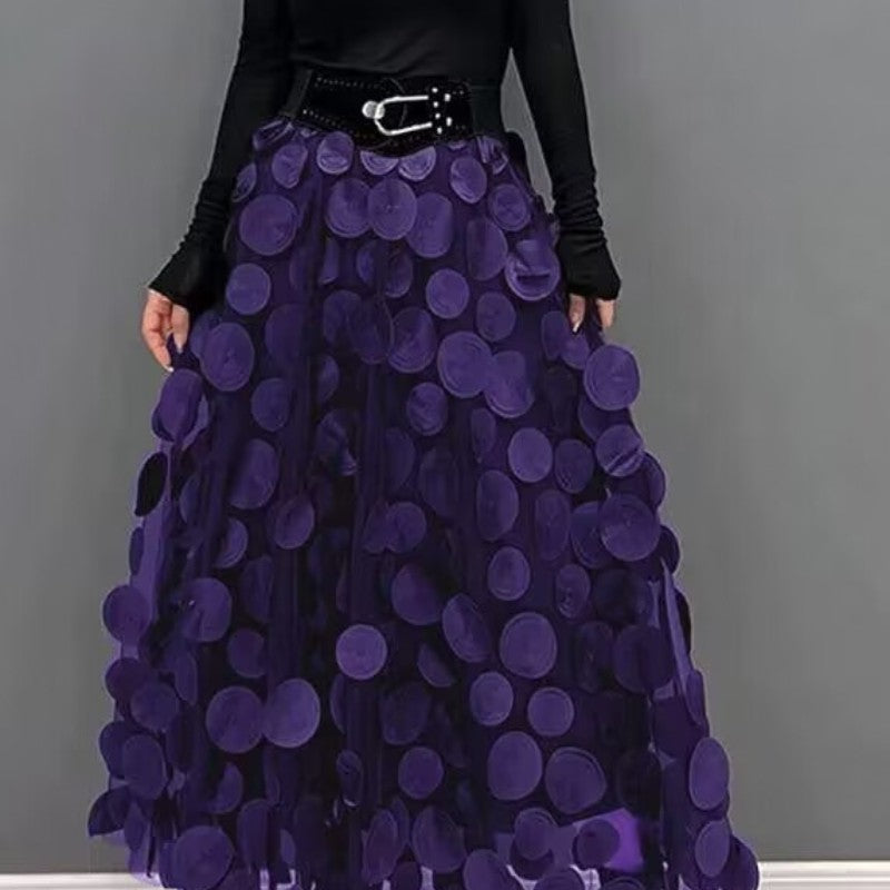 Fashion 3D Polka Dot Black Mesh Skirt