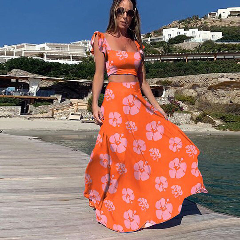 Fashion Flower Skirt Two Piece Set