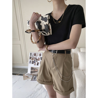 Fashion Retro Design Side Chain Suit Shorts