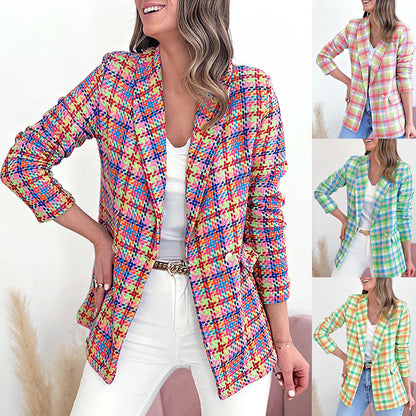 Fashion Plaid Printed Suit Jacket