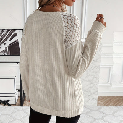 Fashion Lace Stitching Pullover Sweater