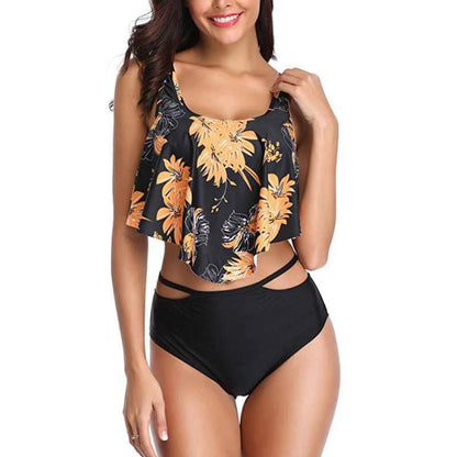 Fashion Suspender Retro Print One-piece Swimsuit