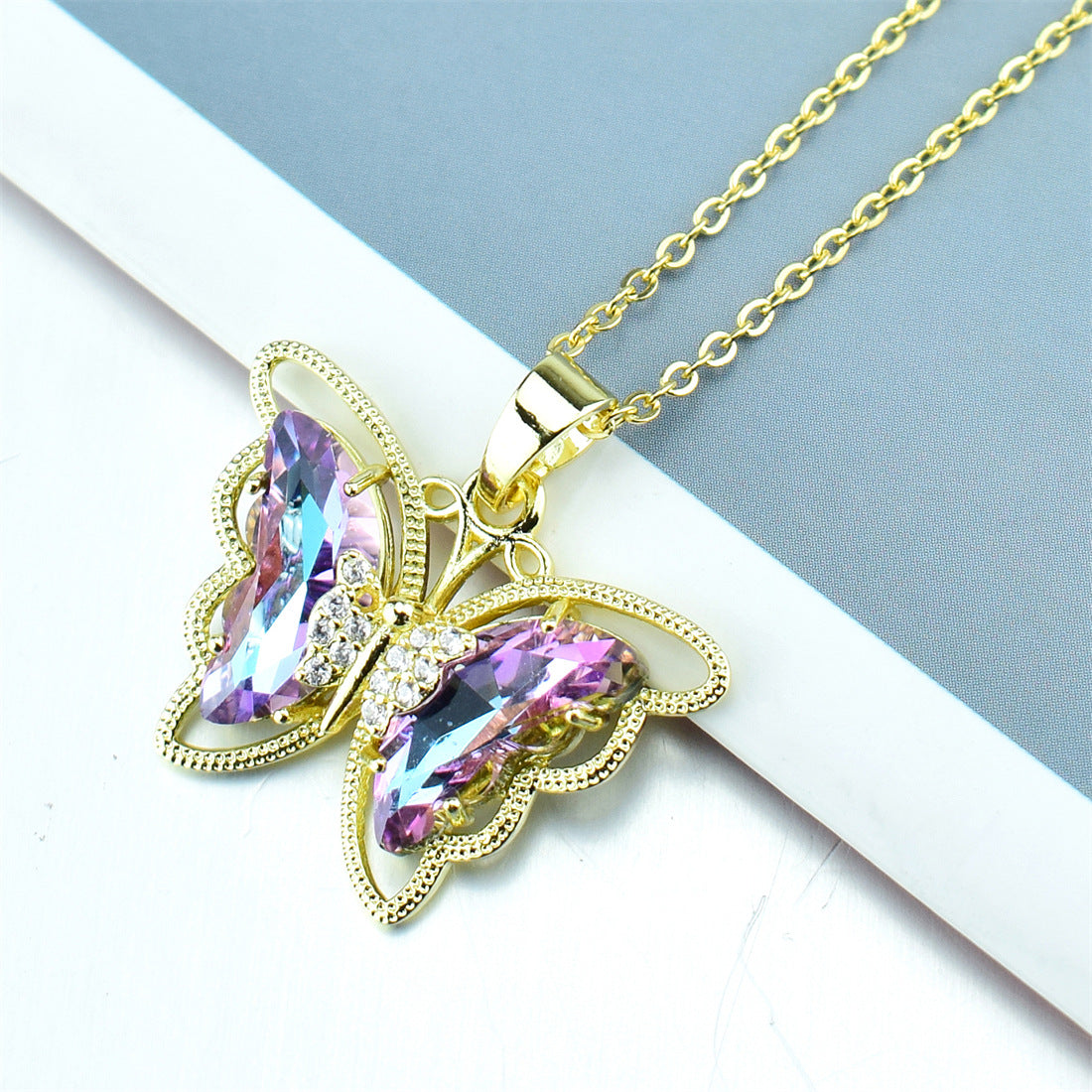 Fashion Butterfly Crystal Zircon Necklace