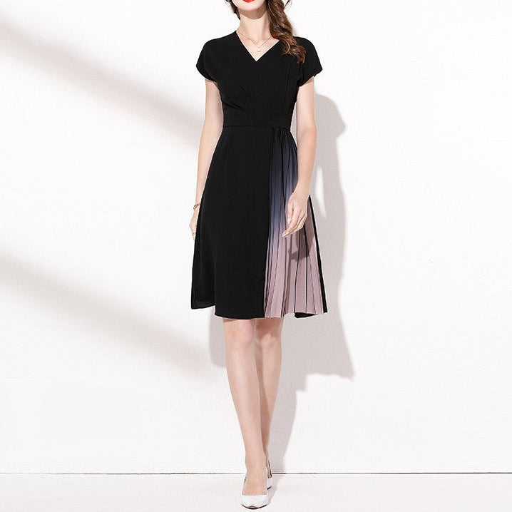 Fashion Gradient Pleated Patchwork Dress
