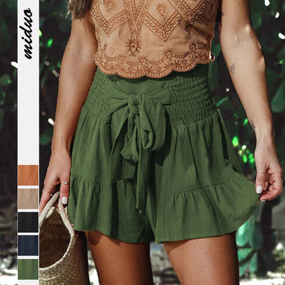 Fashion Lace-up Shorts With Ruffles