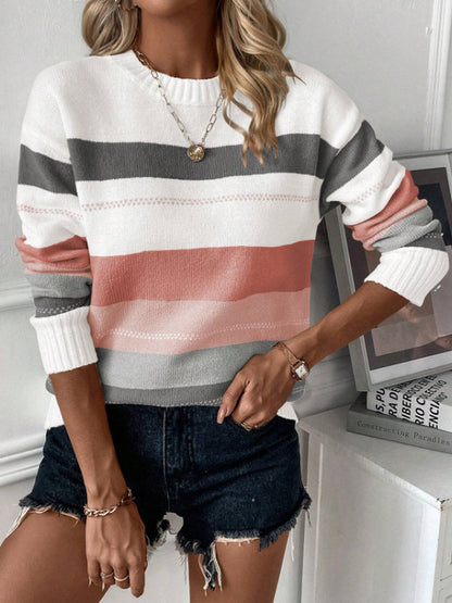 Fashion Contrast Color Striped Knitted Sweater
