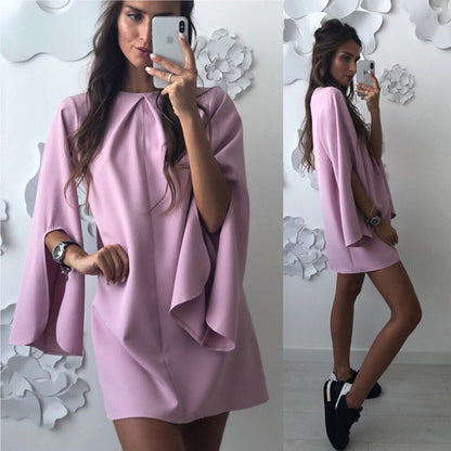 Fashion Loose Round Neck Button Cuff Dress