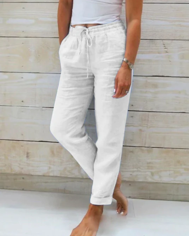 Fashion Elastic Waist Hemp Pants