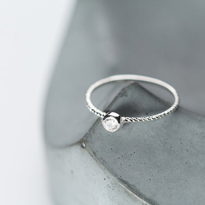 Fashion Single Diamond Twist S925 Silver Ring