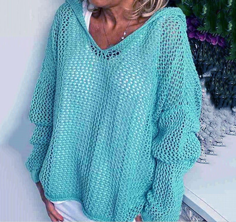 Fashion Knitted Hooded Thin Loose Sweater