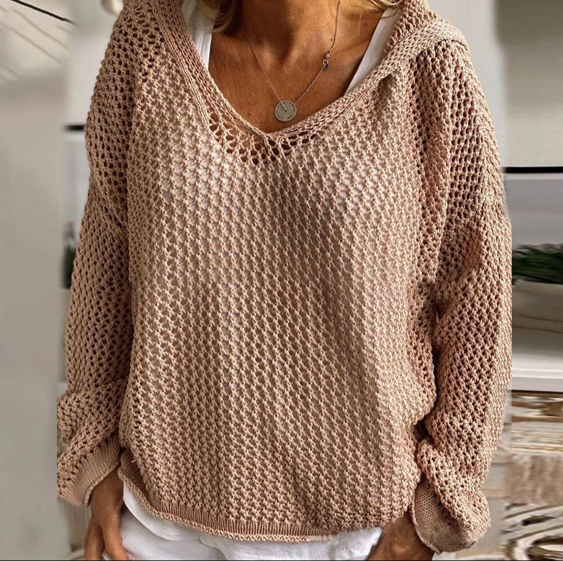 Fashion Knitted Hooded Thin Loose Sweater