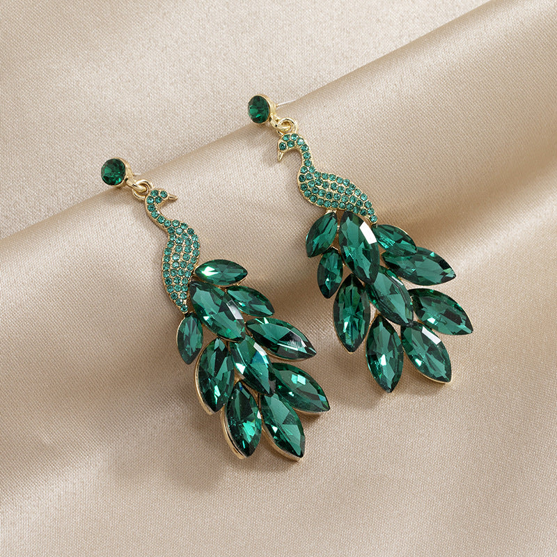 Fashion Retro Diamonds Crystal Peacock Earrings