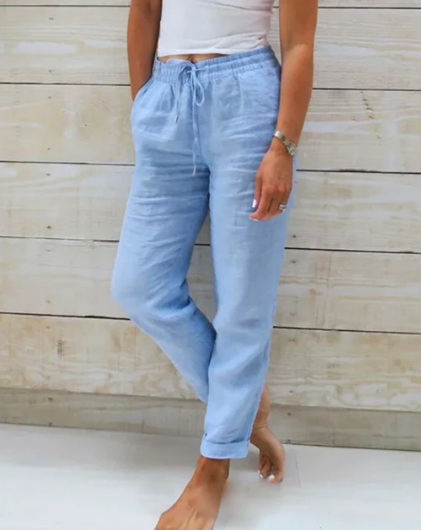 Fashion Elastic Waist Hemp Pants