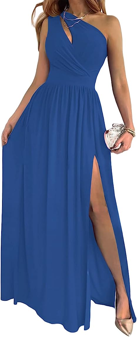 Fashion One-Shoulder High Split Maxi Dress