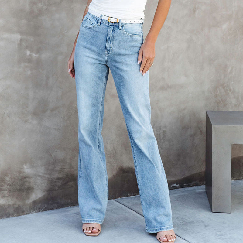 Fashion Washed Denim Straight-leg Pants