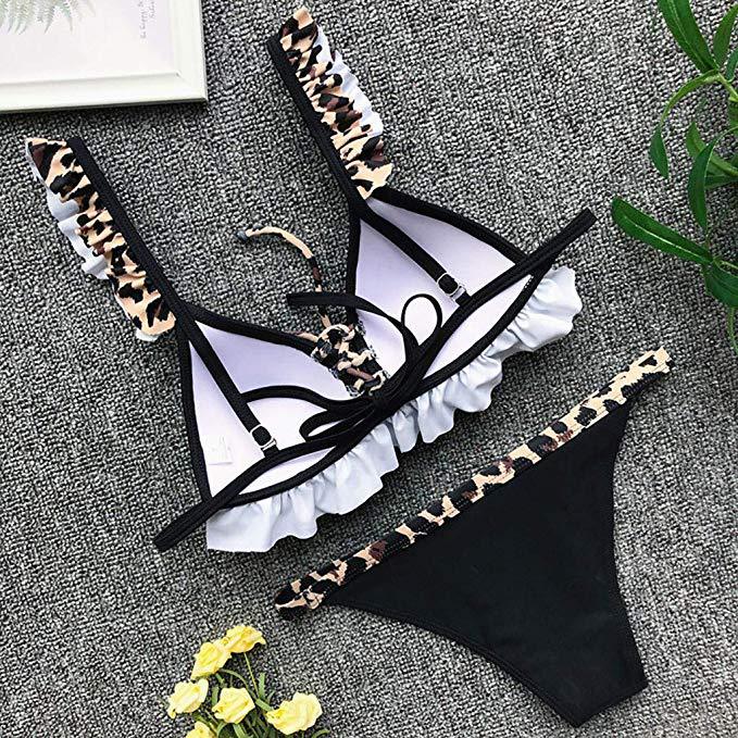 Fashion Fold Lace Comfortable Solid Color Split Swimsuit Bikini