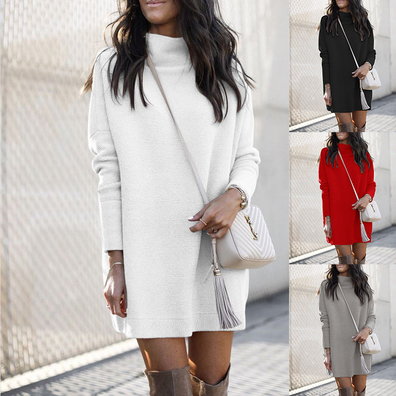 Fashion Round Neck Knitted Long-sleeved Dress