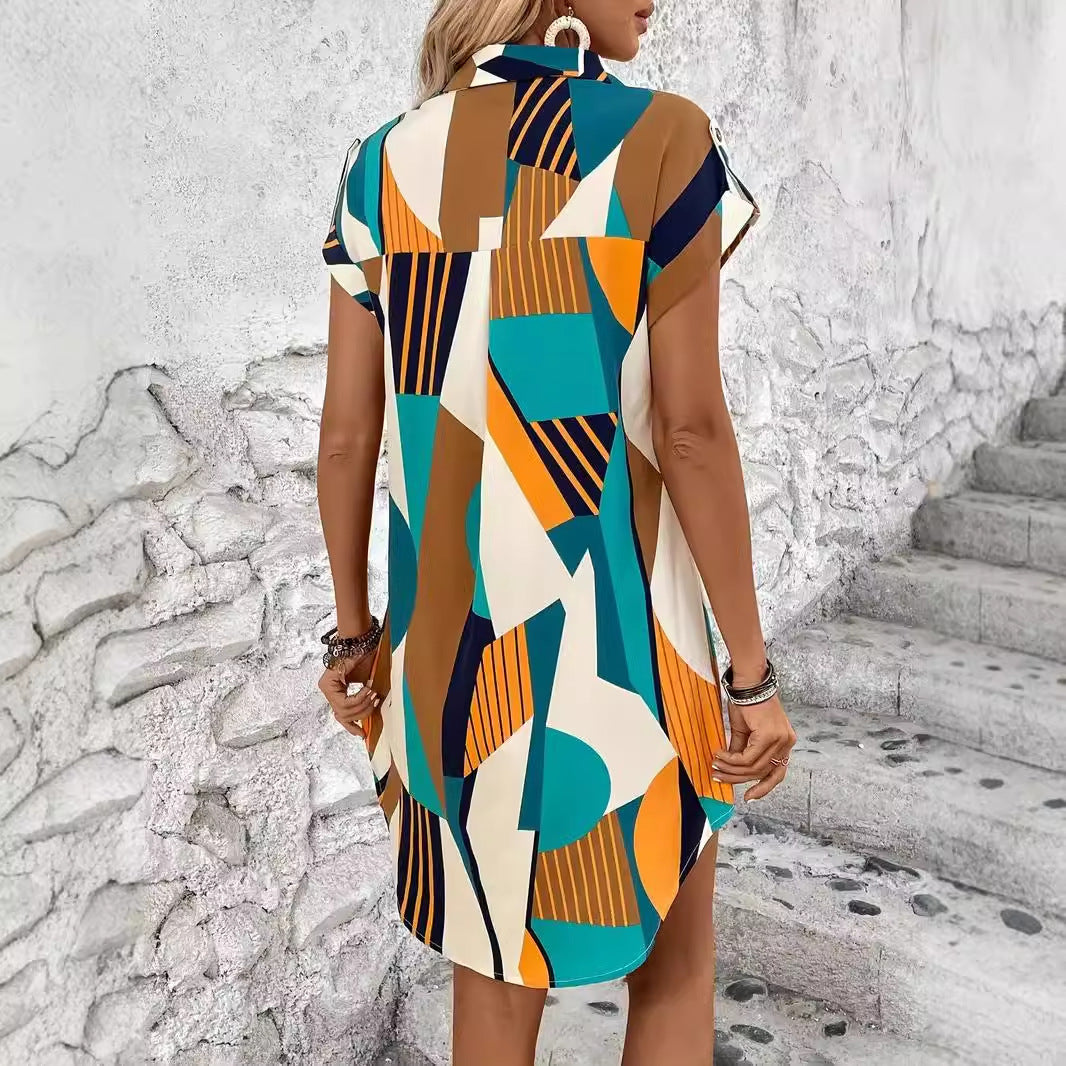 Fashion Geometric Printed Shirt Dress
