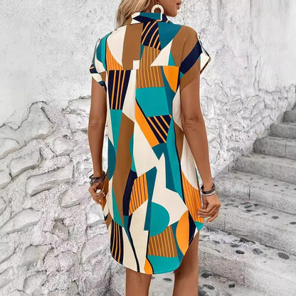 Fashion Geometric Printed Shirt Dress