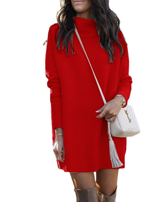 Fashion Round Neck Knitted Long-sleeved Dress