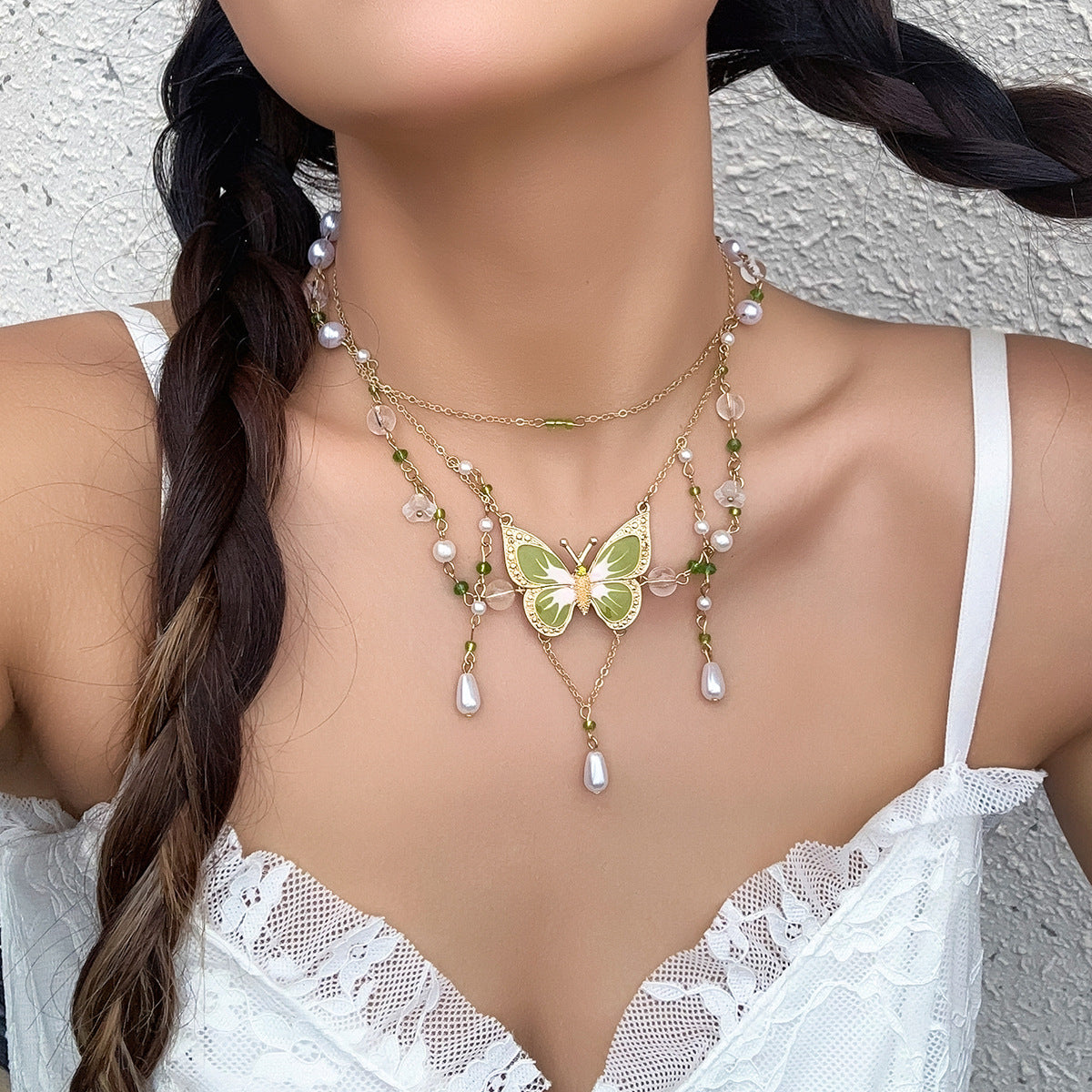 Fashion Beaded Butterfly Wind Dopamine Necklace