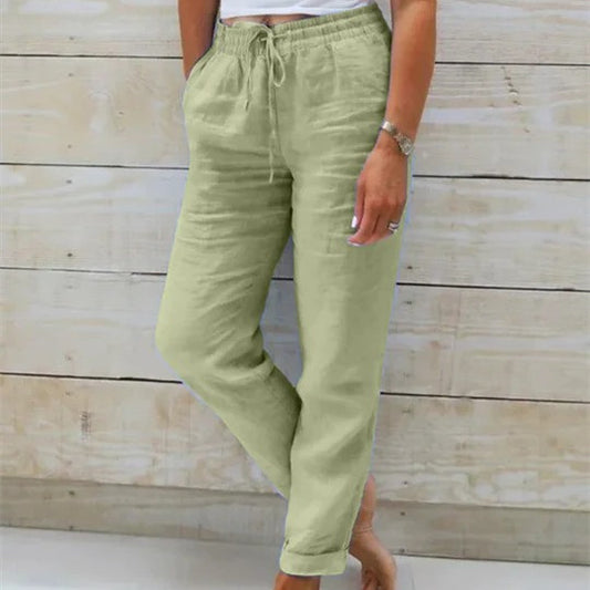 Fashion Elastic Waist Hemp Pants