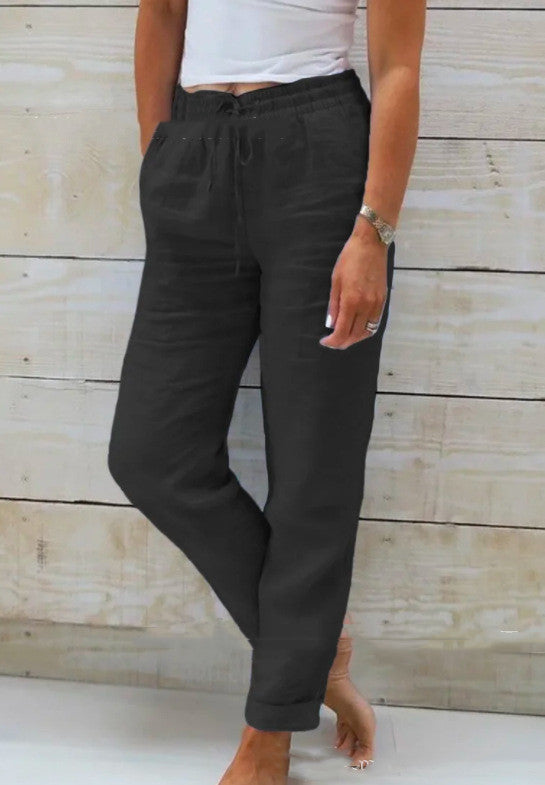 Fashion Elastic Waist Hemp Pants