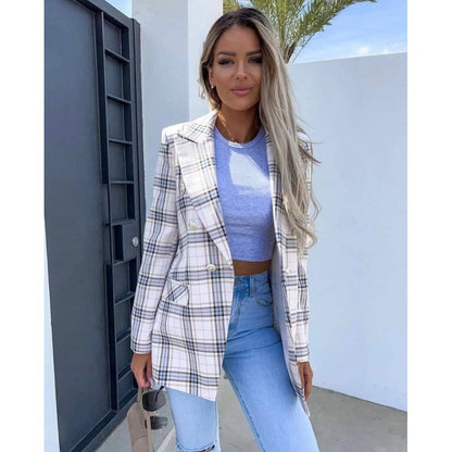 Fashion Print Plaid Blazer